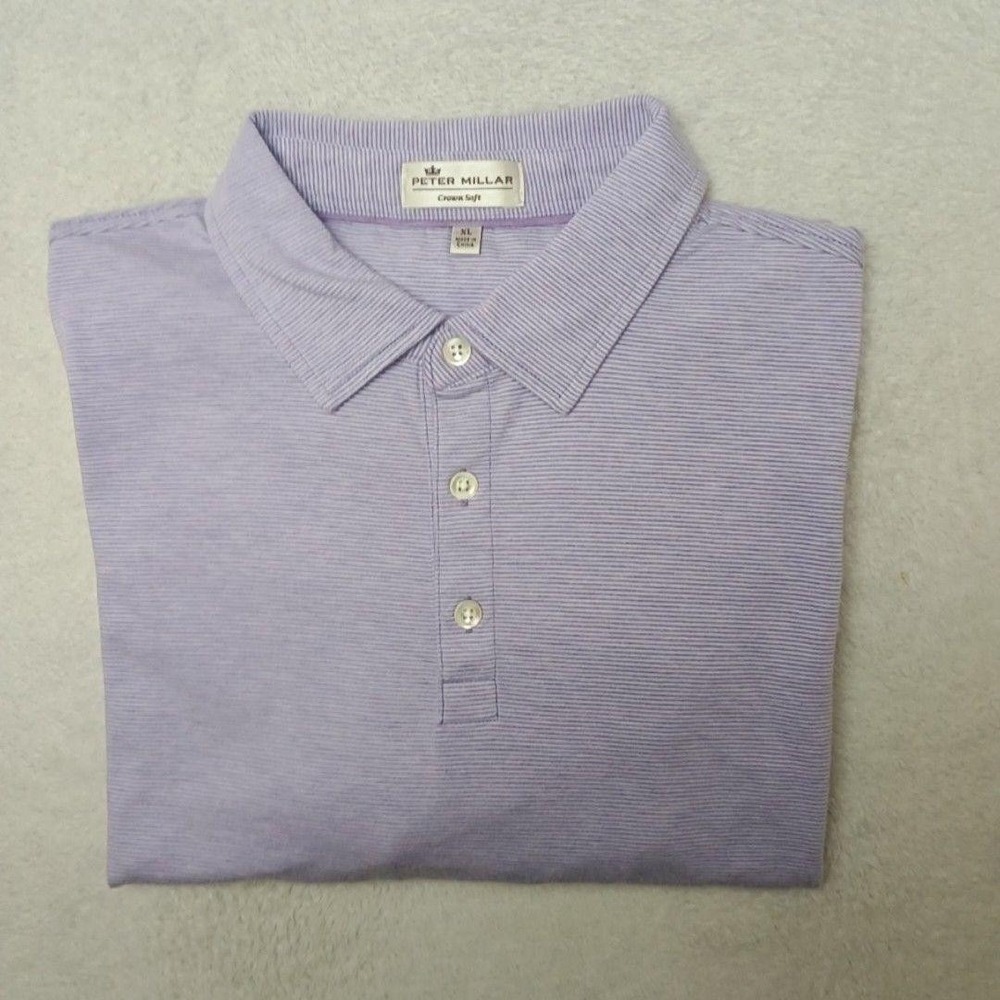 Peter Millar Shirt Men XL Purple Striped Crown Soft Pima Cotton Silk Work Office